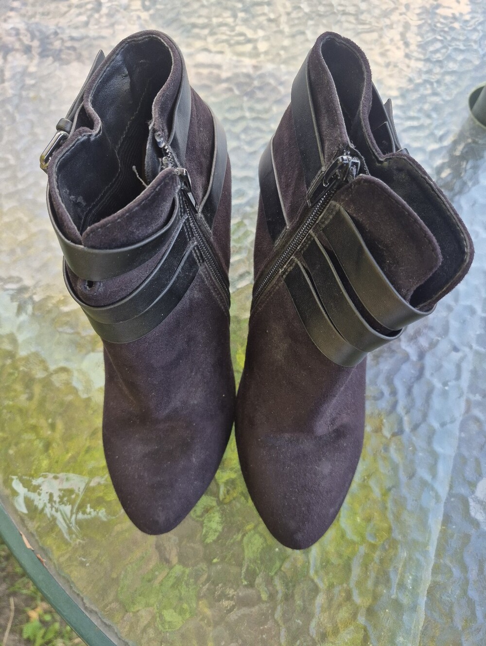 Dromedaris Black Suede Ankle Booties with Strap Accent